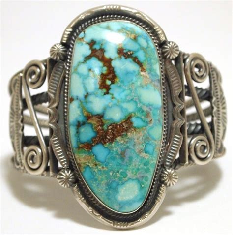 Old Pawn Navajo Mountain Turquoise Sterling Silver Cuff Bracelet