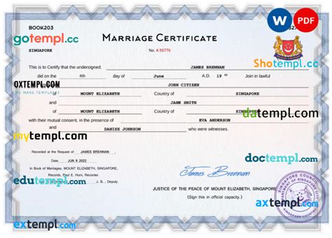 Singapore Marriage Certificate Word And Pdf Template Fully Editable Gotempl Templates With