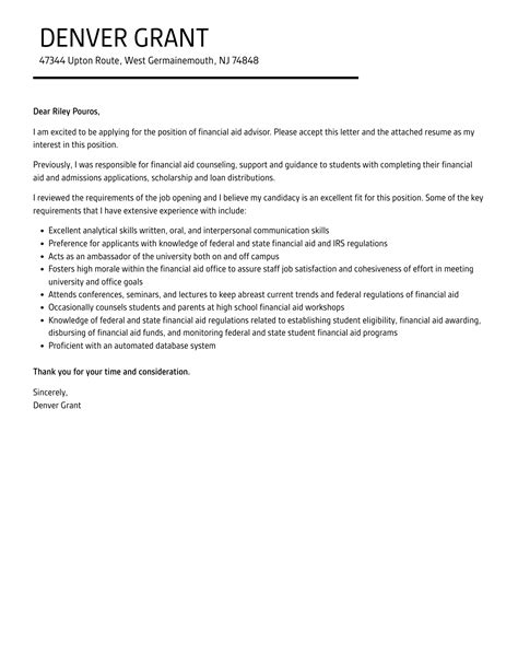 Financial Aid Advisor Cover Letter Velvet Jobs