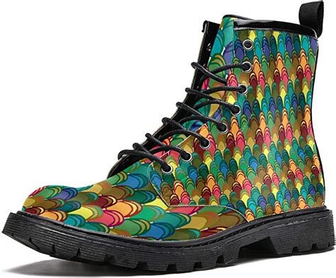 Mapolo Boots For Women Fish Scale Pattern Colorful Print Fashion Women