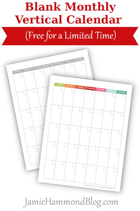 Blank Monthly Vertical Calendar Free For A Limited Time Jamie Hammond