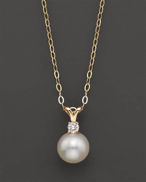 Bloomingdale S Cultured Freshwater Pearl And Diamond Pendant Necklace
