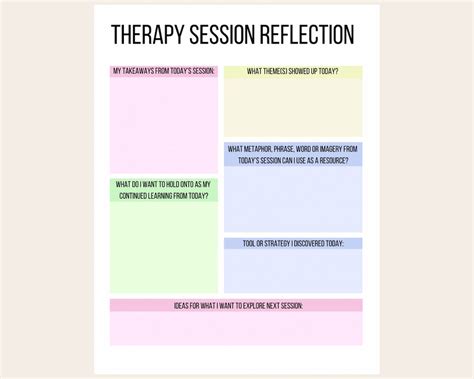 Therapy Session Reflection Worksheet Post Therapy Check In Therapy