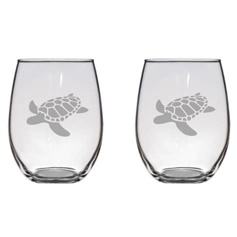 Sea Turtle Etched 20 5 Oz Stemless Wine Glasses Etsy