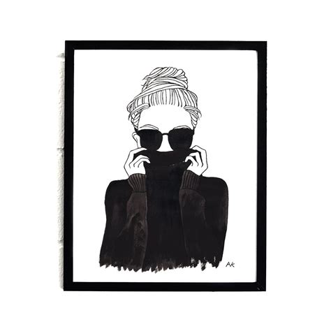 Black Turtleneck Woman Art Print Akrdesignstudio