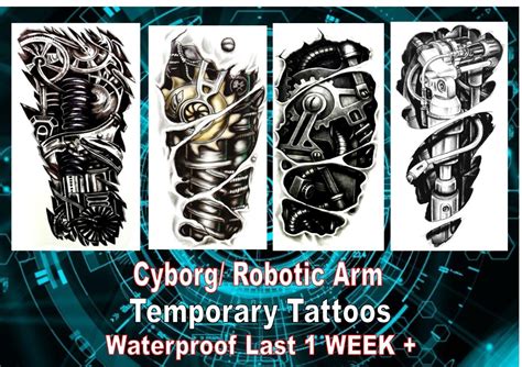 Cyborg Robotic Bionic Tattoo Full Arm Xl Large Temporary Waterproof Last 1 Week Ebay