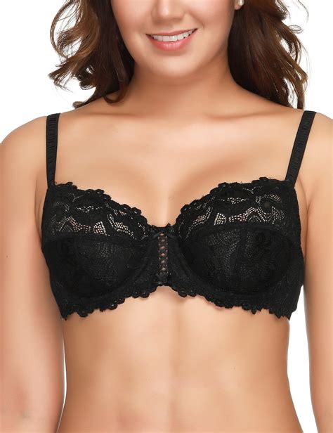 Wingslove Womens Full Coverage Non Padded Balconette Bra Floral Lace Underwire Bra Soft Cup