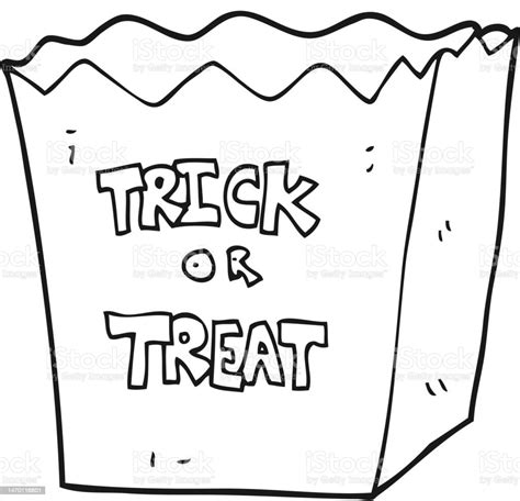 Freehand Drawn Black And White Cartoon Trick Or Treat Bag Stock