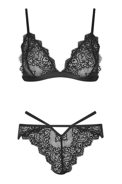 Lace Triangle Bra And Brazillian Knickers Lingerie Panties Bodysuit