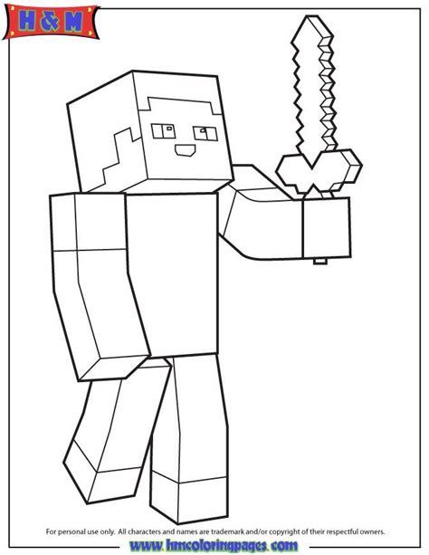 Minecraft Particular Person Holding Sword Coloring Web Page