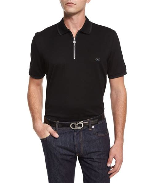 Ferragamo Tipped Zip Front Polo Shirt In Black For Men Lyst