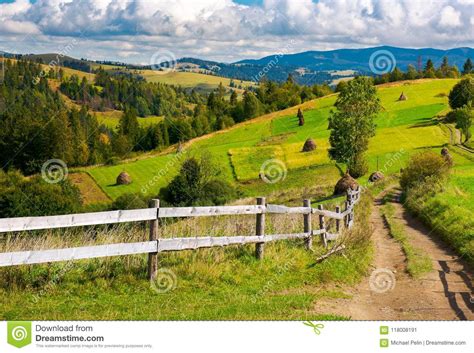 Wooden Fence Along The Country Road Stock Image Image Of Farmland