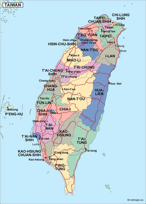Taiwan Political Map Eps Illustrator Map Vector World Maps