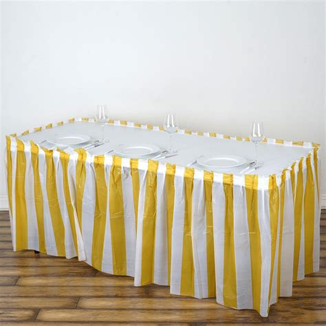 Buy 14ft 10 Mil Thick Stripe Plastic Table Skirts Disposable Table Skirt Spill Proof White