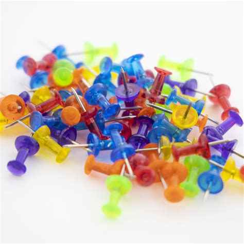 Assorted Translucent Color Push Pins 100 Pack Bazic Products