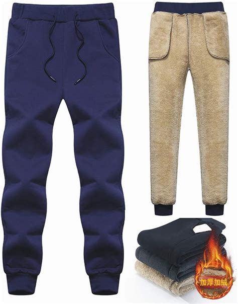 Mens Wool Pants Velvet Cashmere Pants Men Thick Fleece Joggers Winter