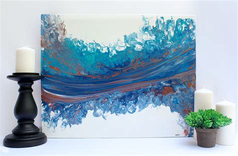 Blues And Turquoises With Copper Streaks Abstract Acrylic Pour