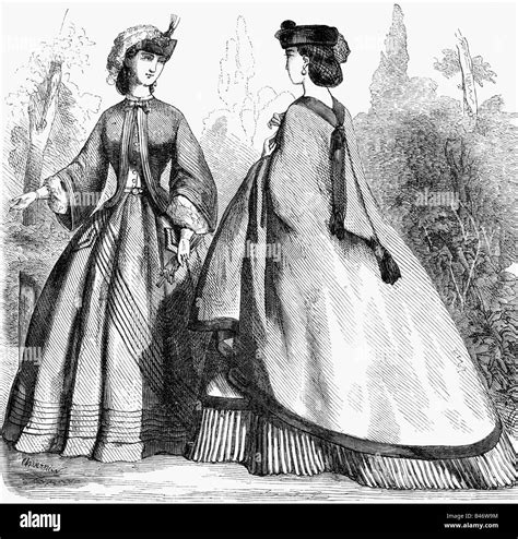 Mode 19 Jahrhundert Damenmode Deutschland 1861 Holzgravur 1863