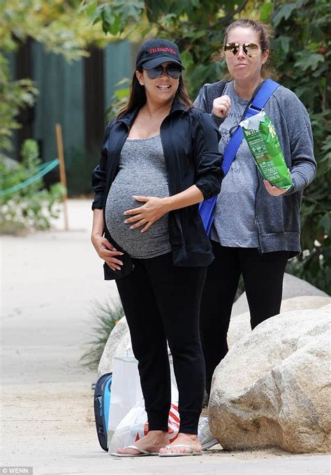 Eva Longoria Shows Off Pregnant Belly In Tight Grey Shirt And Sweats