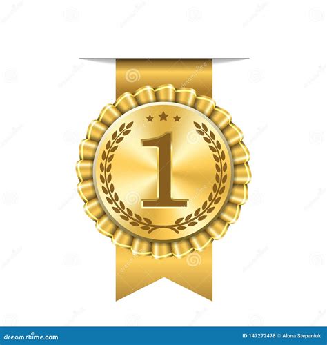 Award Ribbon Gold Icon Number First Design Winner Golden Medal 1 Prize