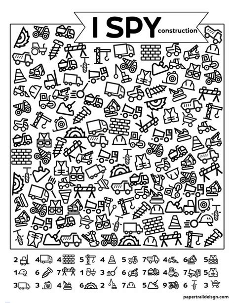 Free Printable I Spy Construction Activity Paper Trail Design In 2020