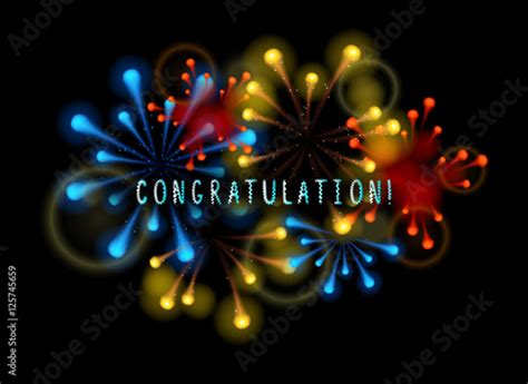 Congratulation Card With Fireworks Vector Stock Vector Adobe Stock