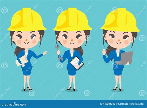 Engineer Girl In Many Action Stock Vector Illustration Of Design