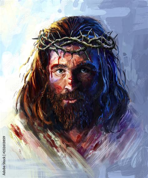 Jesus In The Crown Of Thorns Painting Stock Illustration Adobe Stock