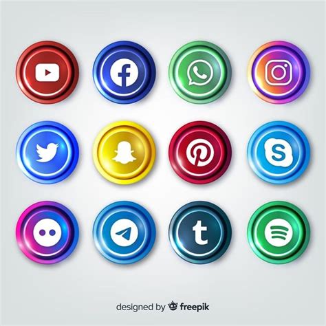 Different Colored Social Media Buttons On A White Background