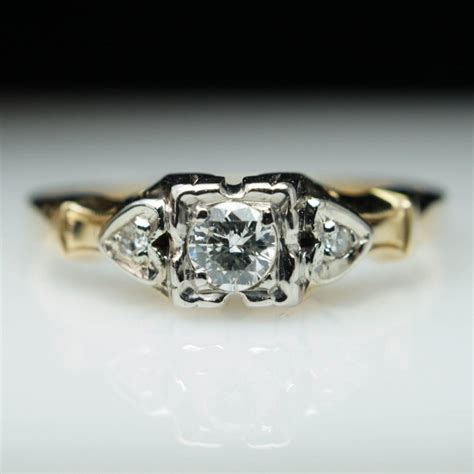 Vintage Art Deco 15ct Round Diamond Engagement Ring 14k Yellow Gold