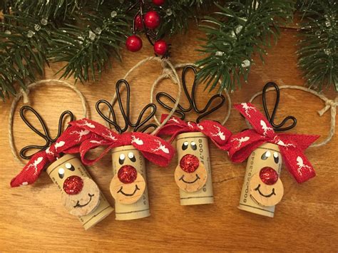 Set Of 4 Wine Cork Reindeer Ornaments Rudolph By Reconditionailove