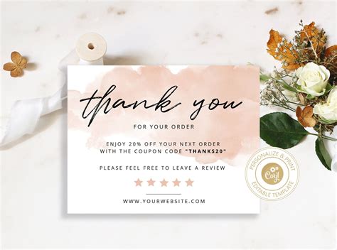A small note of thanks makes a big impression. Editable Thank You card for small business. Corjl ...