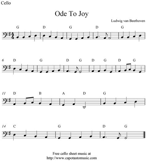 Easy Sheet Music For Beginners Ode To Joy Free Cello Sheet Music Notes