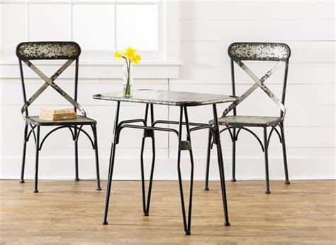 Farmhouse Vintage Distressed Metal Bistro Set Table And 2 Chairs Iron