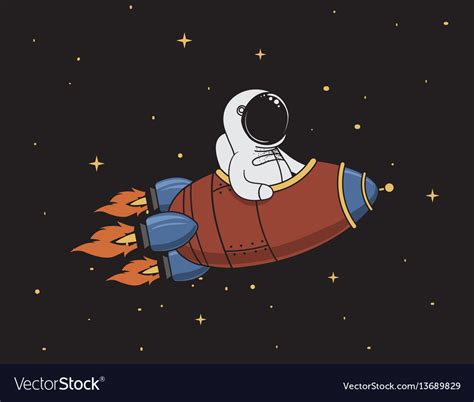 Astronaut Flying In Outer Space On Rocket Vector Image