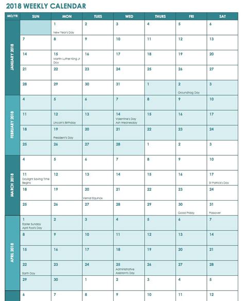 Make your own monthly and yearly australia calendars for 2021 printable monthly 2021 calendar planner australia in a landscape formatted excel template. Week Wise 2018 Calendar | Excel calendar, Excel calendar ...