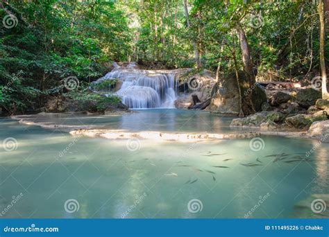 Beautiful Erawan Waterfall In Deep Forest Stock Photo Image Of