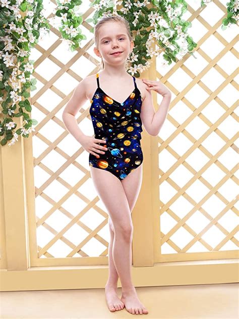 Aideaone Little Girls One Piece Swimsuit All Over Print Novelty Ruffle