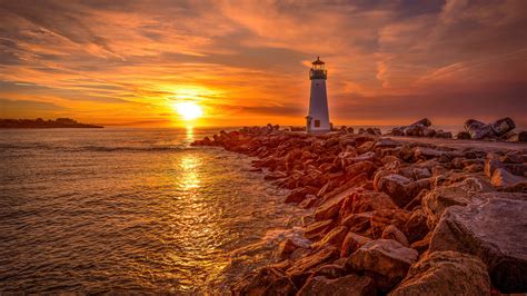 Lighthouse Sunrise And Sunset 4k Hd Wallpapers Hd