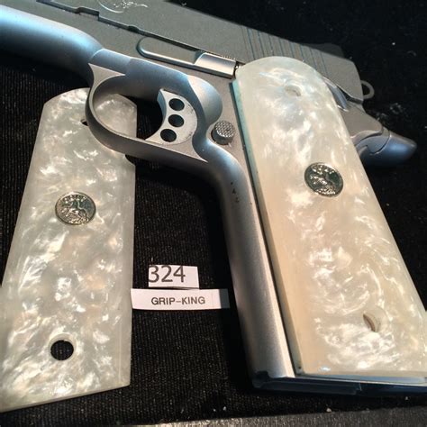 1911 Colt Grips Full Size Mother Of Pearl Faux Silver By Gripking