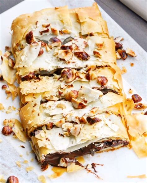 You might only need one roll for a single recipe. Chocolate and hazelnuts stuffed inside a flaky phyllo dough crust! | Phylo dough recipes, Phyllo ...