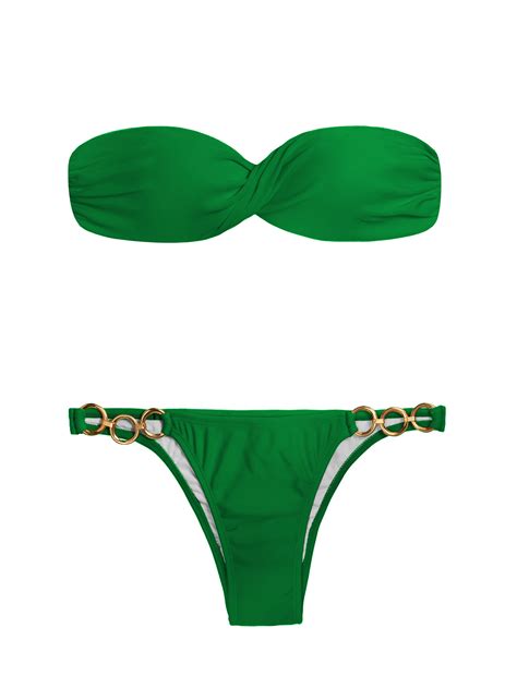 Green Bandeau Bikini Top And Briefs With Rings Peterpan Torcido Trio
