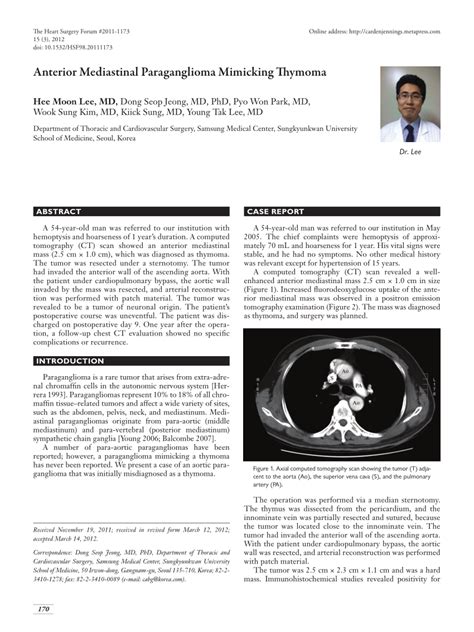 Pdf Anterior Mediastinal Paraganglioma Mimicking Thymoma