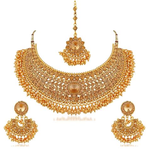 apara bridal gold plated pearl lct stones necklace set for women golden volume store