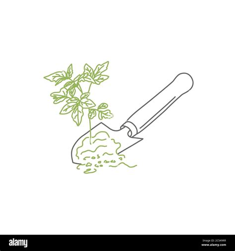 Sprout And Shovels Gardening Or Planting Concept Colour Line Drawing