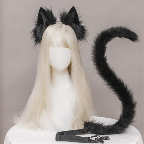 Yirico Faux Fur Animal Ears And Cat Tails Animal Cosplay Black Costume