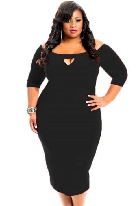 34 Length Sleeve Black Bodycon Sexy Plus Size Dresses Online Store
