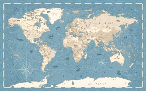 World Map Golden Vintage Physical Topographic Vector Detailed