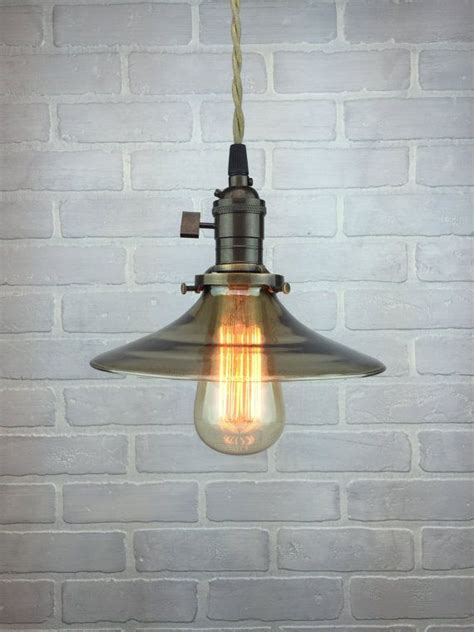 Industrial Pendant Lamp Smoked Glass Shade Hanging Pendant Light
