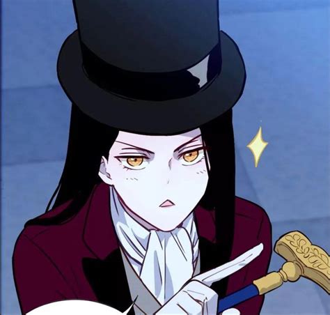 An Anime Character With Long Black Hair Wearing A Top Hat And Holding A